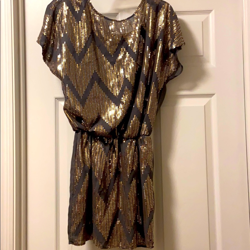 Gorgeous gray dress with silver and gold sequins